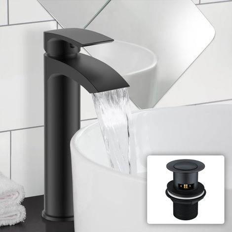 Vago Modern Matte Black High Rise Tall Basin Mixer Tap & Waste (1/5)
