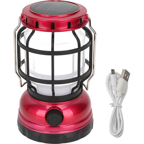 Lampe de camping solaire et USB ABS rouge, rechargeable, portable pour tente, randonnée, urgence, extérieur (1/5)