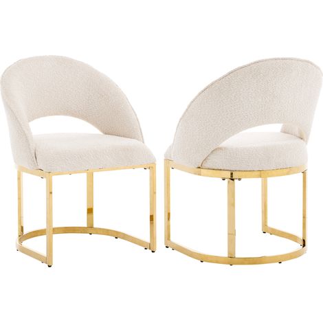 2 sillas de comedor Bouclé beige y dorado, estilo moderno, patas metálicas galvanizadas (1/5)