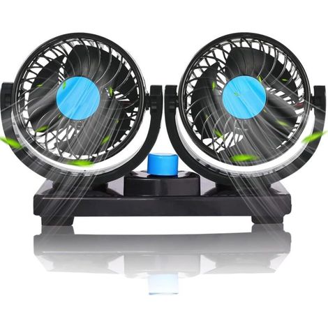 Ventilateur de voiture, ventilateur double tête 12 V, 2 vitesses, rotation à 360°, ventilateur électrique silencieux de 10 cm pour camions, bateaux, SUV et camping-cars - Solution de refroidissement (1/4)