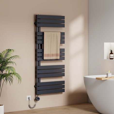 EMKE Elektrischer Handtuchheizkörper 132x60cm 800W Badheizkörper Handtuchtrockner mit Heizstab Sprachsteuerung Alexa/Google, 4 Modi, Fenstererkennung & Wochenprogramm Flachrohr Anthrazit