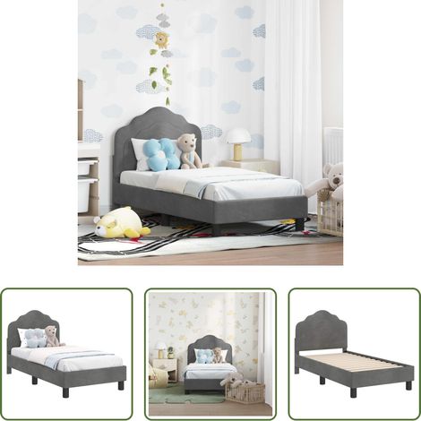 vidaXL Holzbett - Kinderbettgestell mit Kopfteil Dunkelgrau 70 x 140 cm Samt (1/5)