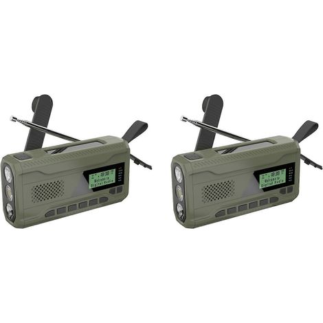 Filiyano-Radio d'urgence 2X DAB/FM Bluetooth avec batterie intégrée de 4500 mAh, alimentée à l'énergie solaire et à manivelle, couleur vert armée. (1/5)