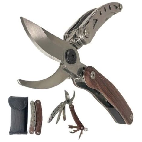 Garden Pruning Shears Steel Bypass 7 in 1 Multifunctional Flower Scissors Bypass Cutting for Plants and Fresh Wood with Saw, Cutter, Bark Shovel and Safety Lock (1/5)