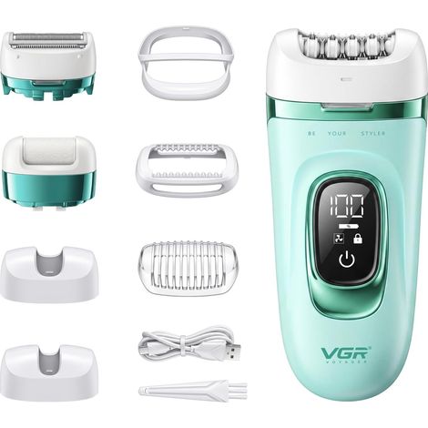 762 Epilateur Electrique Femme 3 En 1 Sans Fil IPX7 Et Mode Turbo, Vert Rasoir Electrique Femme Avec Epilateur Et Râpe Anti-Callosités, 2 Vitesses, Éclairage LED, Recharge USB Pour Visage Et Corps (1/5)