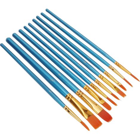 Set mit 10 Aquarellpinseln in verschiedenen Größen, perlmuttblaue Holzgriffe, leicht zu reinigen, für Kinder und Erwachsene. (1/5)