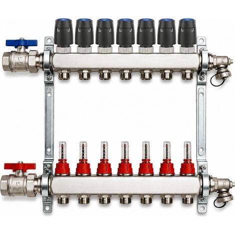 BADfabrik24 Eco Heizkreisverteiler Edelstahl für 7 Heizkreise mit 7 Stück Strawa Strawatherm Stellantrieb 230 V stromlos geschlossen (1/5)