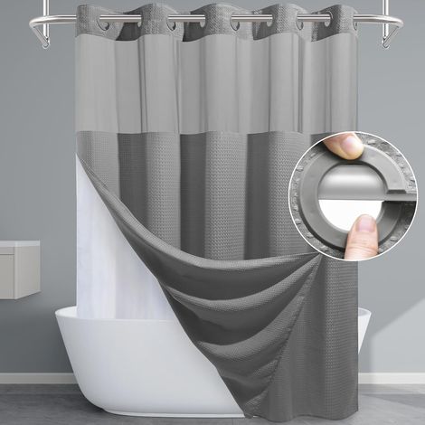 Ensemble rideau de douche et doublure gris - Rideau de douche lesté de luxe, 230 g/m², texture gaufrée, résistant, qualité hôtelière, 180 cm x 188 cm (1/5)