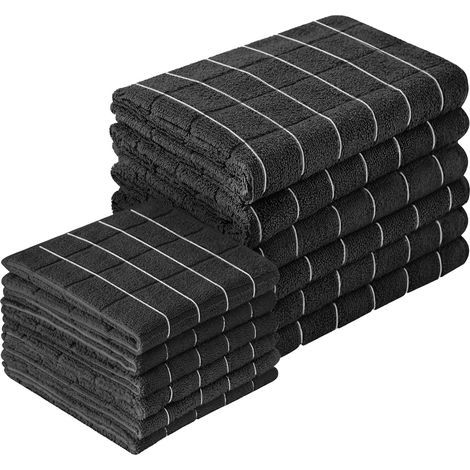 Küchenhandtuch- und Geschirrtuch-Set aus Mikrofaser, 26 x 18 Zoll und 12 x 12 Zoll, 12er-Packung, fusselfreie Geschirrtücher zum Abtrocknen von Geschirr, schwarz. (1/5)