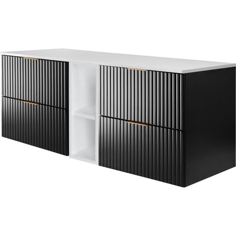 Mobile lavabo, Nero / Bianco + maniglia oro, 140(2 x 60 + 20) x 57 x 46 cm + Piano (1/5)