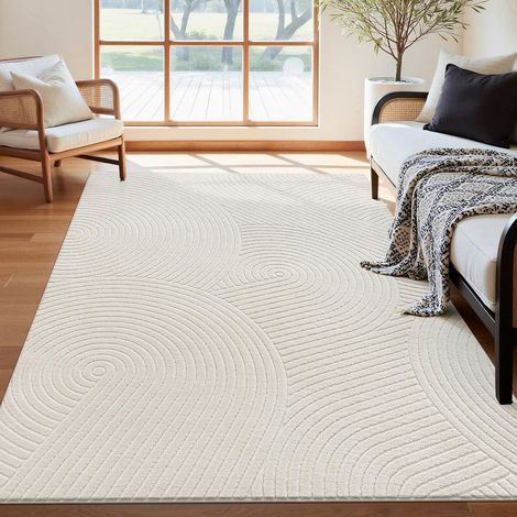 Tapis Salon Beige, Moderne Poils Courts Tapis Chambre, Moquette Chambre Doux, Adulte Style Scandinave Bohème Antidérapant Décoratif Rug, 120 x 160 cm (1/5)