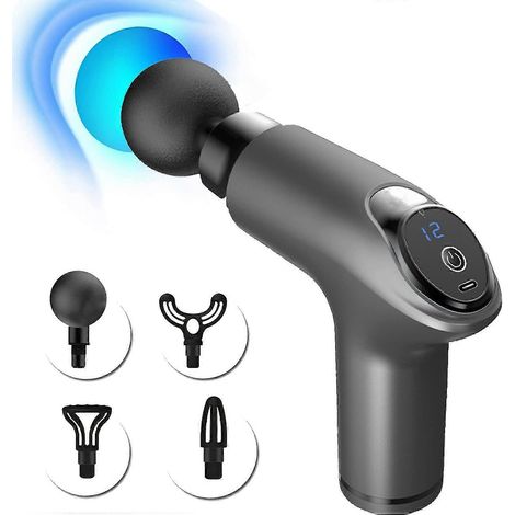 Pistolet de massage avec 4 têtes de massage (gris - 12 vitesses)-AquaForge