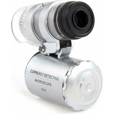 60X Mini Illuminated Pocket Jewelers Magnifying Glass Loupe Adjustable Microscope with UV Fluorescence Detector and LED White Lights (1/5)