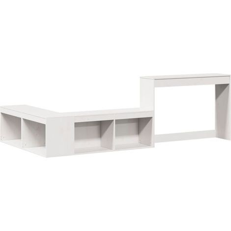 Mesita de noche con escritorio de diseño en forma de L en madera maciza de pino en color blanco DEC033116