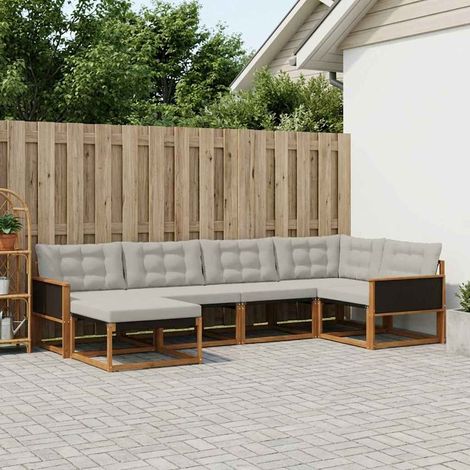 Set divani da giardino modulare in legno di acacia massello e textilene, naturale, set da 6 pezzi - PANGIVO (1/5)