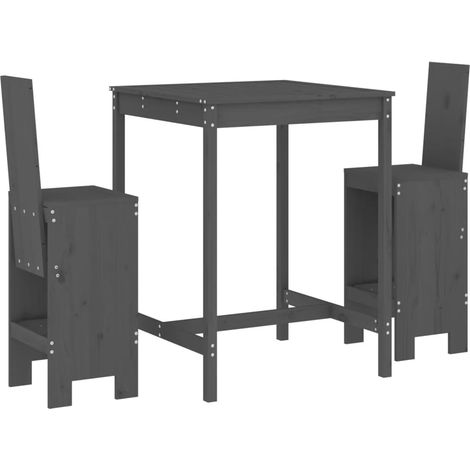 Maison Exclusive - 3-tlg. Gartenbar-Set Grau Massivholz Kiefer