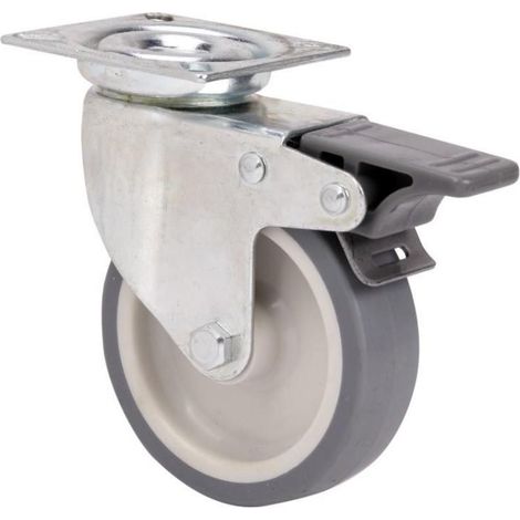 rueda giratora placa freno 401-100-3 poliamix-goma gris eje liso (1/2)