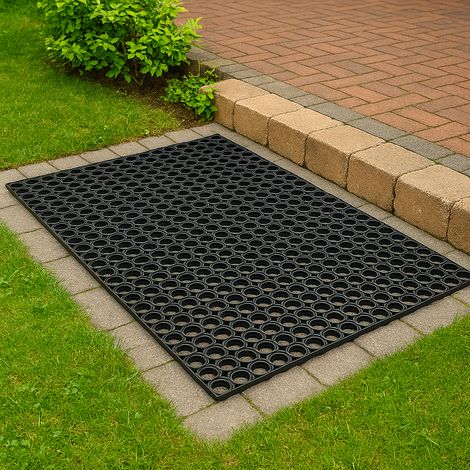 Paillasson 80x120 cm noir Tapis en caoutchouc extérieur résistant (1/5)