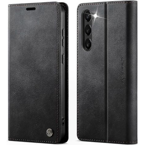 Étui portefeuille à fermeture magnétique en cuir grainé pour Samsung Galaxy S23, coque robuste avec support de visualisation, texture veau, protection complète (1/5)