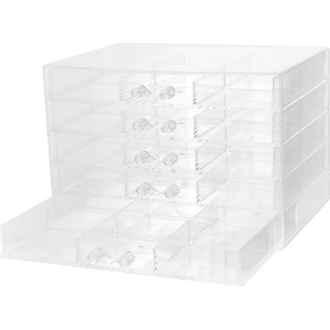 Boîte de Rangement à Bijoux en Acrylique Transparent avec 5 Tiroirs et Compartiments, Grosse Capacité, pour Boucles D'oreilles et Décoration sur Commode (1/5)