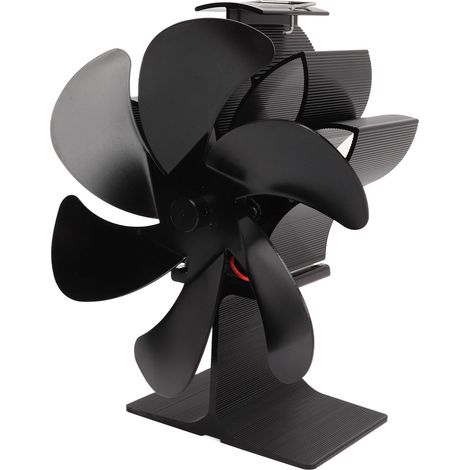 Ventilateur thermique 6 pales noir, démarrage automatique, résistant aux hautes températures, économe en énergie pour cuisinière à bois (1/5)
