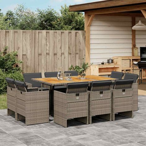 11-tlg. Garten-Essgruppe mit Kissen Grau Poly Rattan (1/5)