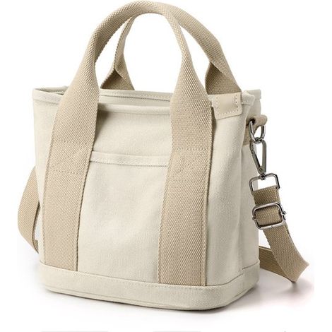Sac cabas en toile - Femme - Sac de courses avec fermeture éclair - Idéal pour un usage quotidien, l'école et le shopping - Kaki (1/5)