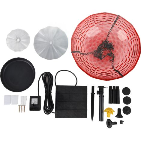 Fontaine de bain d'oiseaux solaire, en plastique robuste, mangeoire suspendue pour jardin extérieur, balcon, porche, rouge (1/5)