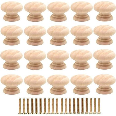 Lot de 20 poignées de tiroir 35 mm – Bois naturel – Vis inox incluses (1/3)