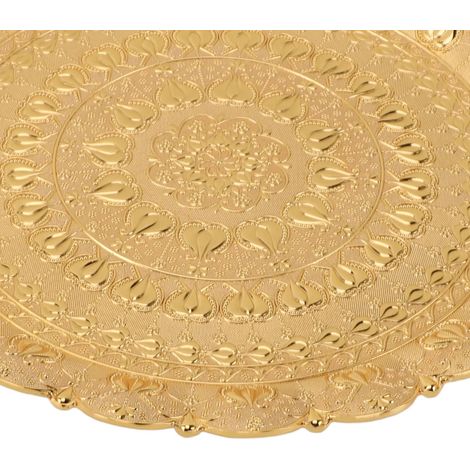 Plateau rond vintage pour service thé et café, motif embossé doré, plateau de présentation pour bar, extérieur, commode, dessert (1/5)