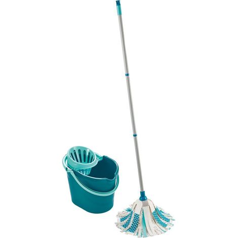 Leifheit Set lavapavimenti 3 in 1 Power Mop 2.0 con scopa lavapavimenti in microfibra e secchio strizzatore per pulire piastrelle e pavimenti della casa, Multicolore