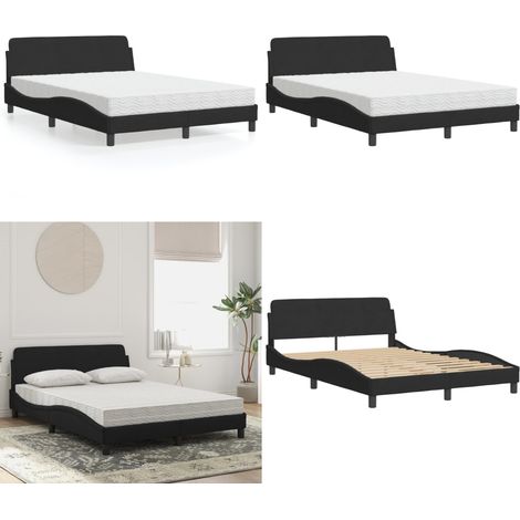 Bett mit Matratze Schwarz 140x200 cm Samt - Samtsofa - Doppelbett - Boxspringbett - Schlafzimmermöbel - Bettgestell - Home & Living (1/5)