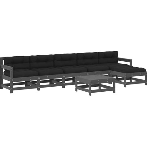 7 Piece Garden Lounge Set with Cushions Grey Solid Wood vidaXL (1/5)