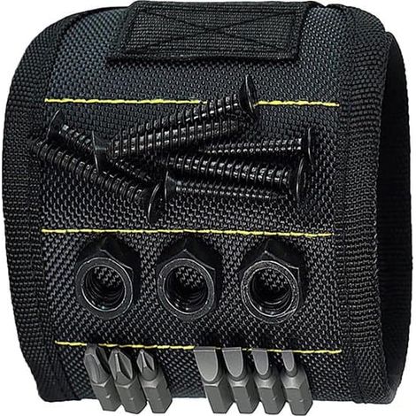 Bracelet porte-outils magnétique ajustable avec aimants puissants pour vis, écrous et boulons, universel noir (1/5)