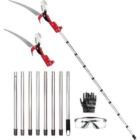Sécateur à perche télescopique 4,15m, scie combinée pour élagage haut, coupe-branches pour arbres, avec gants et lunettes de protection (1/5)