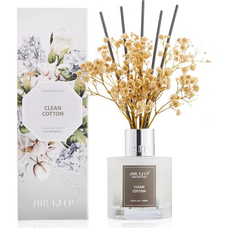 Clean Cotton Fragrance Diffuser, Home Fragrance Diffuser with 8 Reed Diffuser Sticks, Decoration for Bedroom, Living Room, Bathroom, Office, 100 ml (1/5)