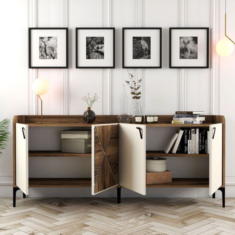 Anrichte Elini, Kommode 2 Regale, 4 Fächer, 4 Türen, 180x35x78h cm Cremeweiß (1/5)