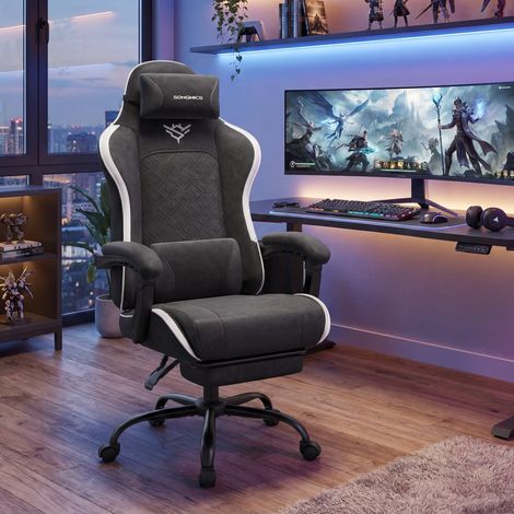 Chaise Gamer Inclinable avec Repose-Pieds et Support Lombaire, 150 kg, 70 x 70 x 123,5-133 cm, Noir et Blanc (1/5)