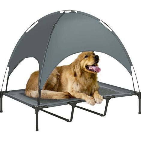 PawHut erhöhtes Hundebett mit Sonnendach, Schlafbereich für Haustiere, Sonnenliege mit Dach für den Außenbereich, atmungsaktives Taft, ideal für Camping, grau, 122 x 92 x 108 cm (1/5)