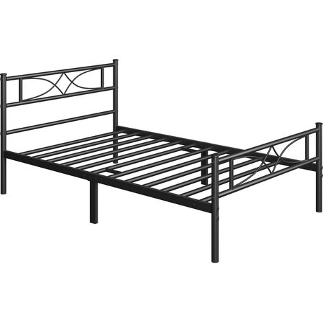 Homevive Base de Cama de Metal Marco de Cama de Plataforma con Cabercero Cama Individual con Espacio Bajo de 32 cm Apto para Colchón 90 x 200cm Estructura Metálica Negro