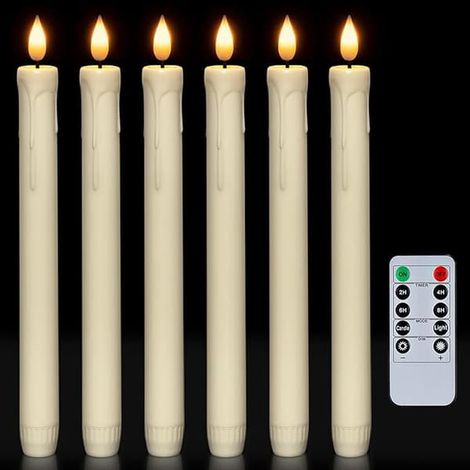 KLVGTIFS PU - Lot de 6 bougies LED à piles avec télécommande et minuterie, cire véritable, lumière blanche chaude vacillante D (1/5)