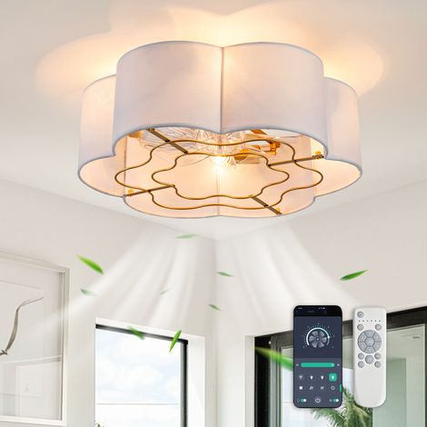 Ventilateur de plafond moderne de 48 cm (19 pouces), pales en ABS, double commande via application et télécommande, six vitesses réversibles, idéal pour les chambres et les chambres d'enfants. (1/5)
