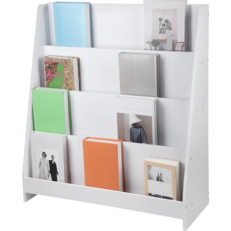 Haloyo® Libreria per bambini in legno con 4 scomparti aperti, mobiletto porta giocattoli per camera da letto e ufficio, bianco (1/5)