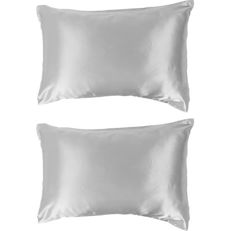 2 taies d'oreiller en satin 75 x 150D, housse de coussin douce avec fermeture enveloppe, literie Argent (1/5)