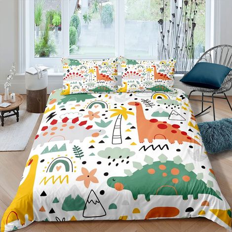 Parure de lit 2 pièces avec housse de couette ultra douce à fermeture éclair pour enfants, garçons et filles, motif dinosaure, botanique (1/4)
