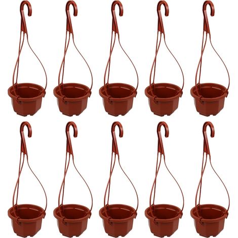 Lot de 10 jardinières suspendues octogonales, pratiques et décoratives, en plastique avec drainage, (1/5)