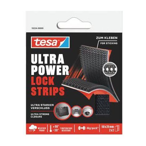 TESA Velcro técnico autoadhesivo resistente en parches, 2 unidades, negro, 5 cm x 25 mm