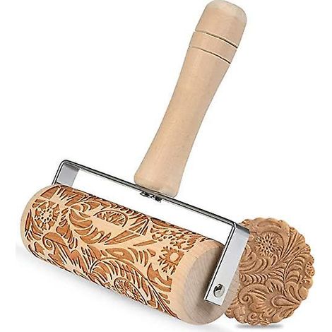 3D-Holzrelief-Nadelrolle (Rattanblume), Weihnachtsrelief-Nadelrolle mit Drucklager aus Metall, praktisches Muster (1/5)