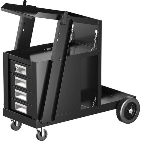 Chariot de soudage avec 4 tiroirs et support bouteille de gaz 71 x 38 x 71 cm noir