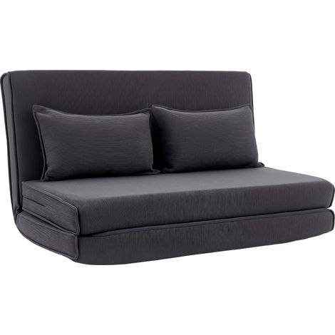 Canapé-Lit Pliant 2 Places Velours Côtelé Gris, Chauffeuse Convertible avec Dossier Inclinable, Assise Confortable, 2 Coussins Inclus (1/5)